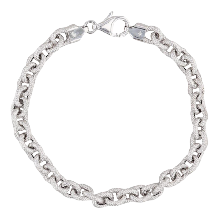 725 hammered cable chain bracelet 18k white gold italy 61mm 4017