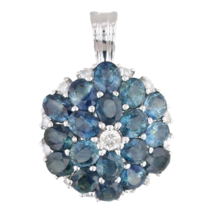 884ctw blue sapphire diamond cluster flower pendant 14k white gold statement 1537