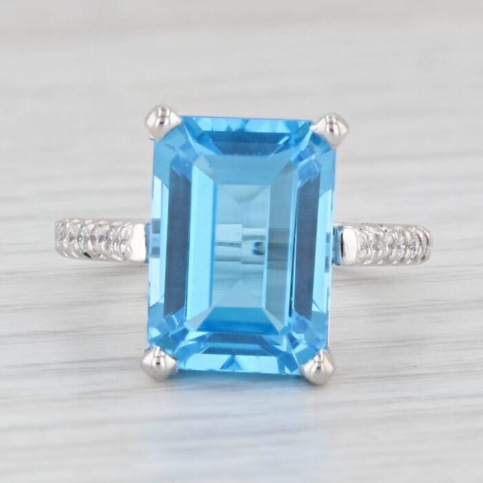 935ctw emerald cut blue topaz diamond ring 14k white gold size 75 4450