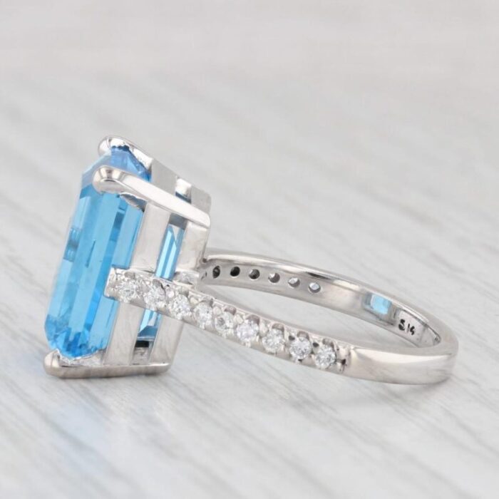 935ctw emerald cut blue topaz diamond ring 14k white gold size 75 4716