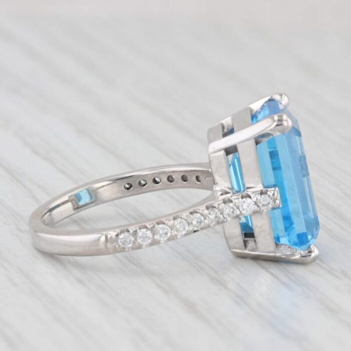 935ctw emerald cut blue topaz diamond ring 14k white gold size 75 8054