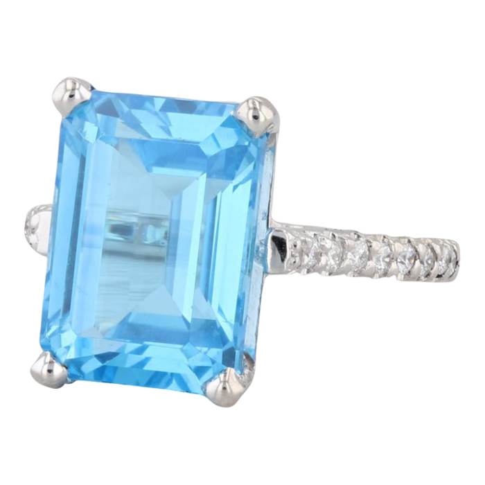 935ctw emerald cut blue topaz diamond ring 14k white gold size 75 9564