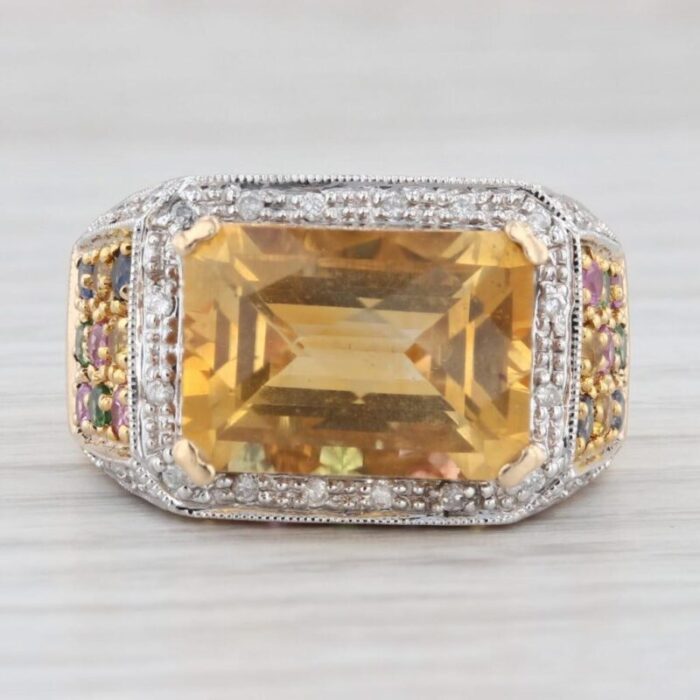 944ctw citrine sapphire zircon tsavorite diamond halo cocktail ring 14k gold size 825 3186