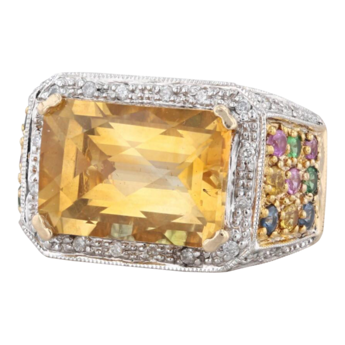 944ctw citrine sapphire zircon tsavorite diamond halo cocktail ring 14k gold size 825 6113