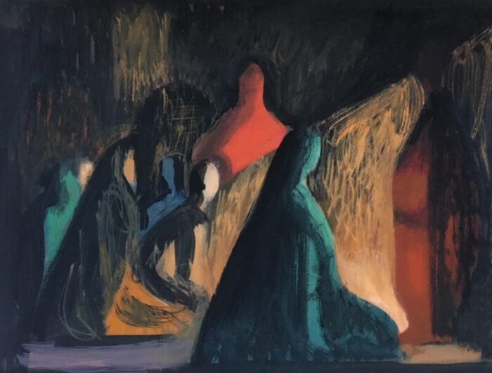 a 1940s chiaroscuro watercolor of moroccan figures by andre delfau 9393