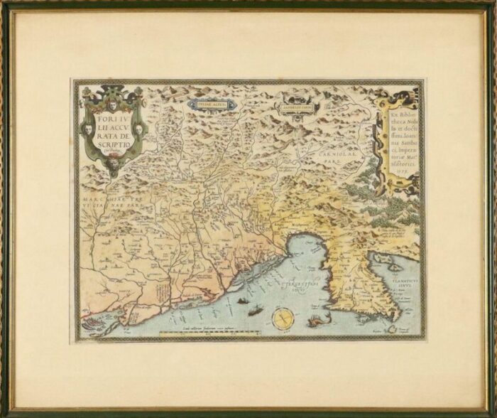 a ortelius theatrum orbis terrarum 1573 watercolored etching framed 1