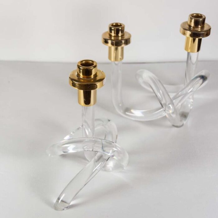 acrylic and brass pretzel candleholder 1960s 0309