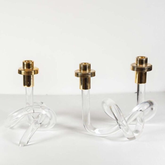 acrylic and brass pretzel candleholder 1960s 4194