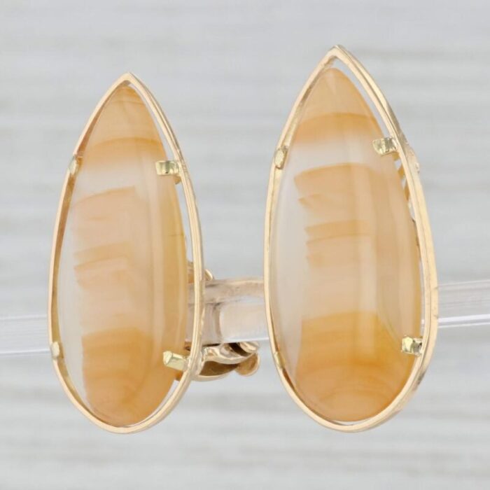 agate teardrop statement earrings 18k yellow gold non pierced clip on 2 pieces 1877