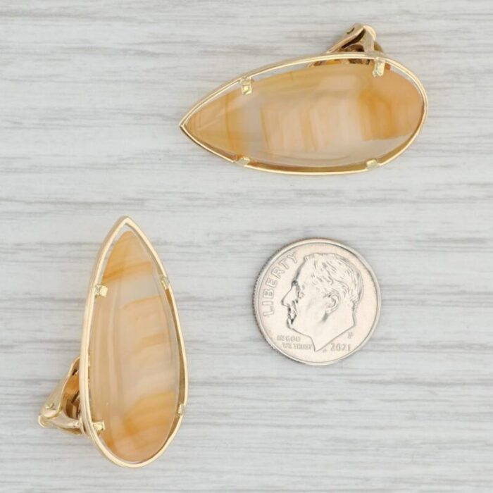 agate teardrop statement earrings 18k yellow gold non pierced clip on 2 pieces 7367