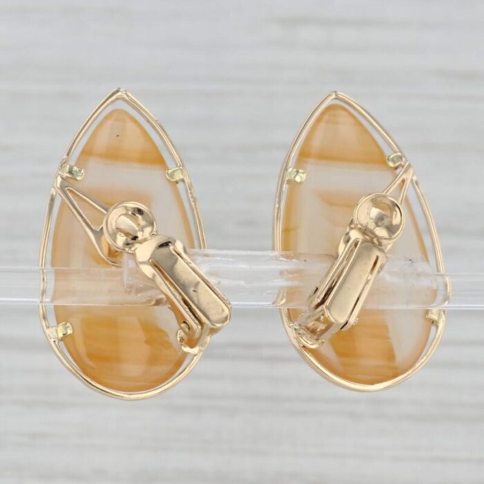 agate teardrop statement earrings 18k yellow gold non pierced clip on 2 pieces 8500