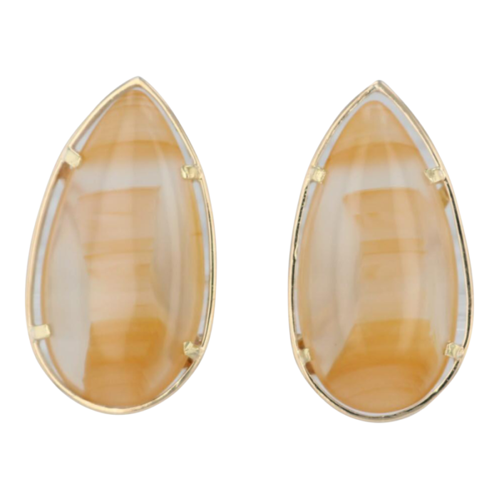 agate teardrop statement earrings 18k yellow gold non pierced clip on 2 pieces 8539