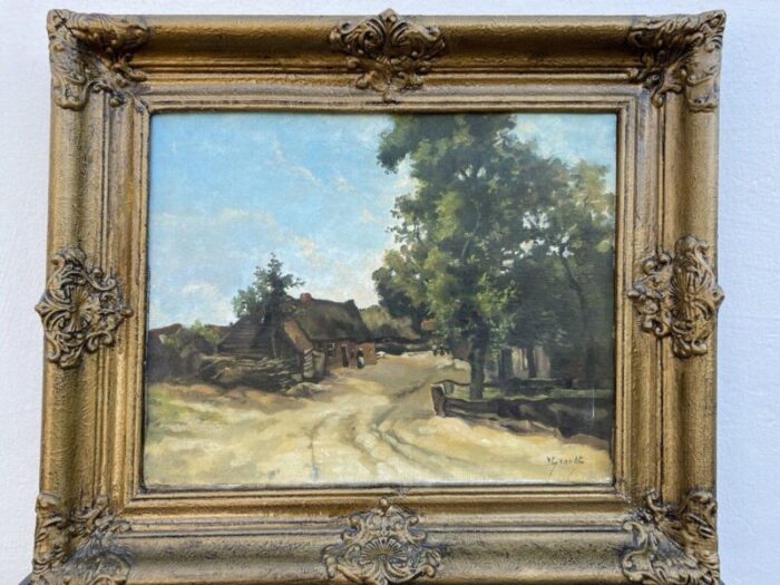 alpine landscape with mountain village early 20th century oil on cardboard framed 5298