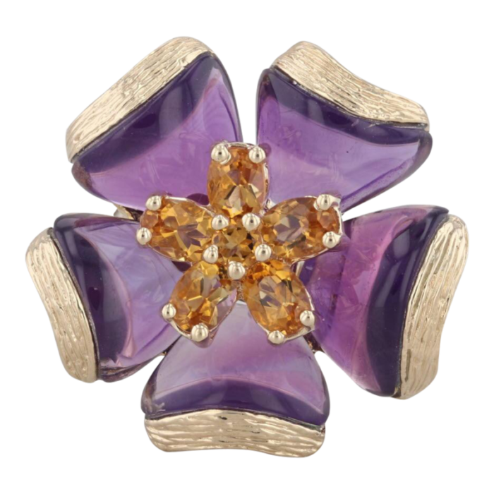 amethyst citrine flower statement cocktail 14k yellow gold ring size 825 5099