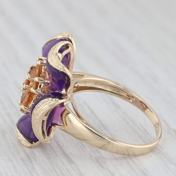 amethyst citrine flower statement cocktail 14k yellow gold ring size 825 5908