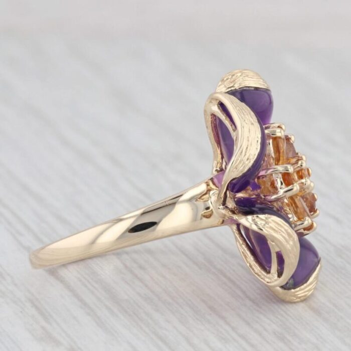 amethyst citrine flower statement cocktail 14k yellow gold ring size 825 9664