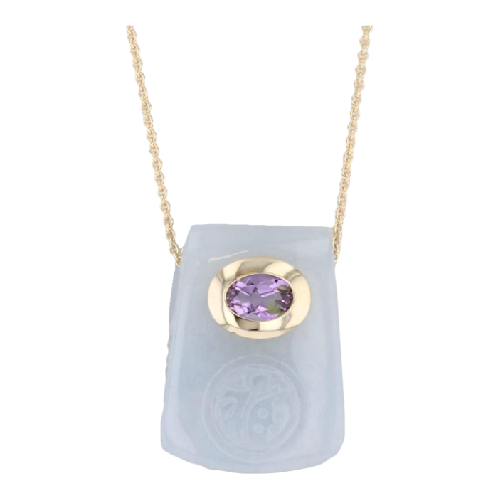 amethyst green jadeite jade good luck pendant necklace 14k yellow gold 175 4046