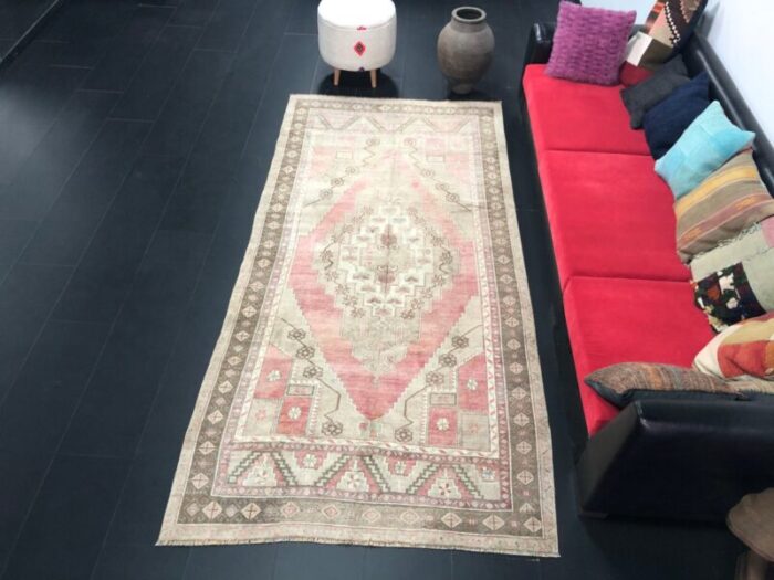 anatolian grey and red oushak faded rug 1