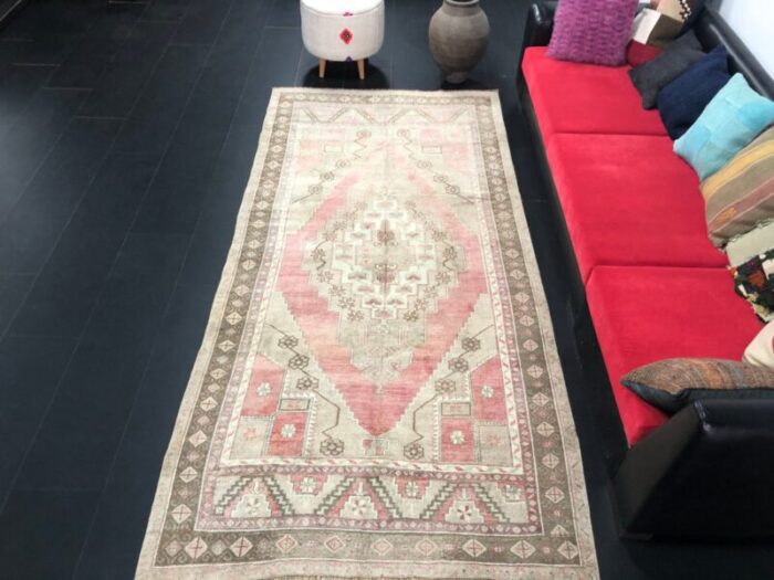 anatolian grey and red oushak faded rug 2