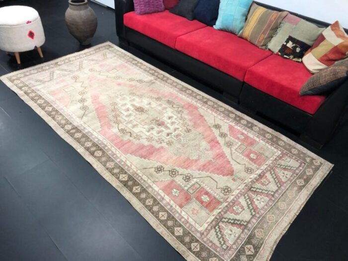 anatolian grey and red oushak faded rug 3