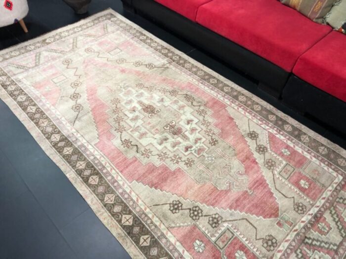 anatolian grey and red oushak faded rug 4