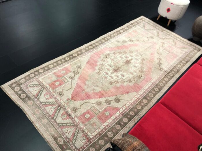 anatolian grey and red oushak faded rug 6