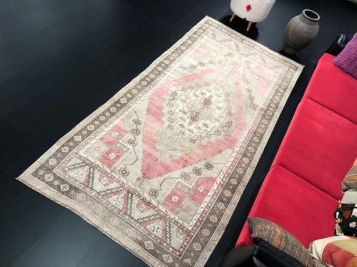 anatolian grey and red oushak faded rug 7