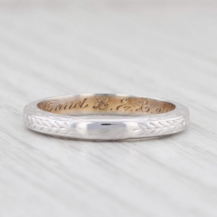 anitque caldwell band 18k white gold wheat etched wedding ring size 65 engraved 1201