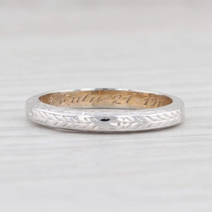 anitque caldwell band 18k white gold wheat etched wedding ring size 65 engraved 7099