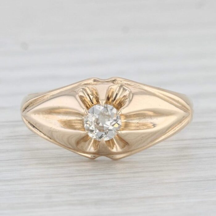 antique 033ct diamond mens ring 14k yellow gold belcher setting size 975 3971