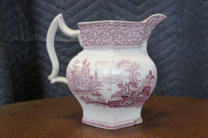 antique 1840s george phillips ironstone red transferware marino pitcher 5041