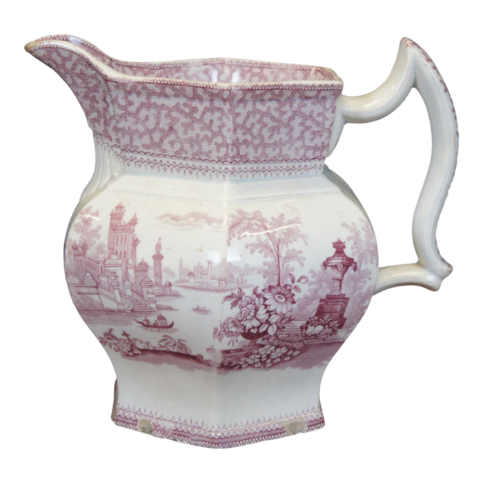 antique 1840s george phillips ironstone red transferware marino pitcher 5718