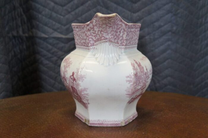 antique 1840s george phillips ironstone red transferware marino pitcher 7431