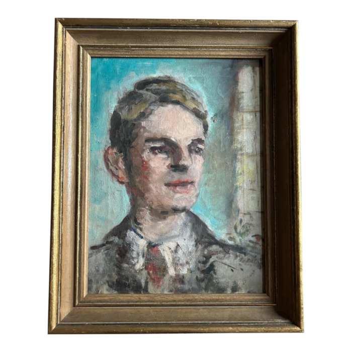 antique 1930s oil painting on canvas portrait of a young man 0298