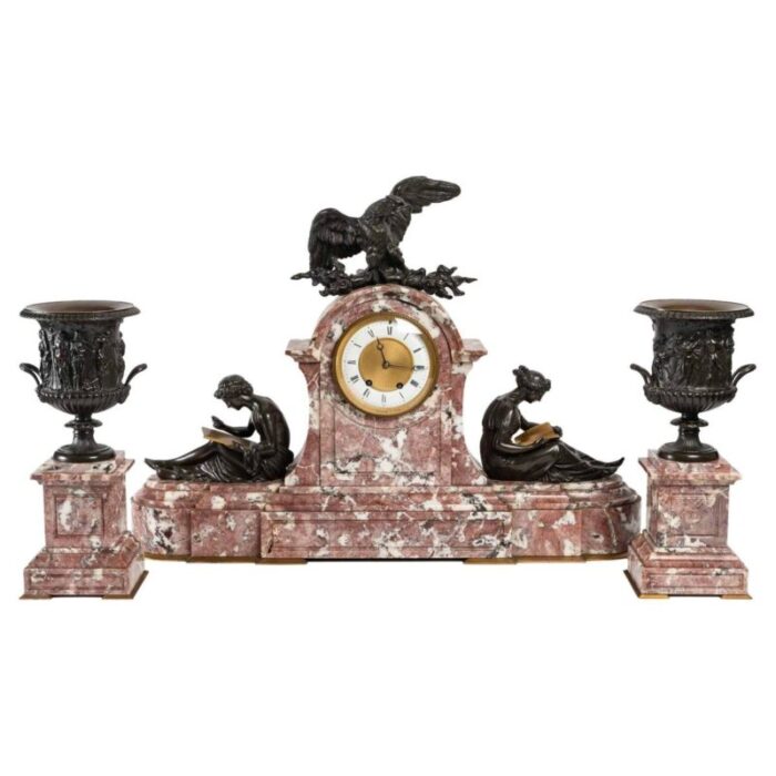 antique 19th century bronze mantel set set of 3 1