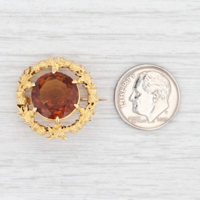 antique 550ct citrine wreath pin 15k yellow gold orange gemstone brooch 3556