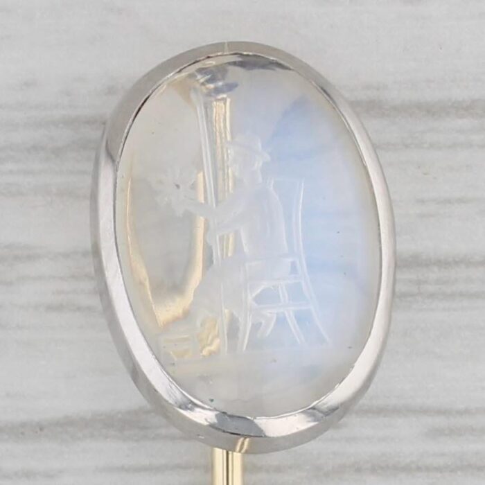 antique blue flash moonstone stickpin 14k gold platinum hand carved figural 0042 scaled