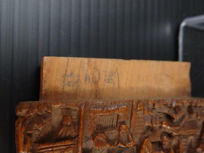 antique chinese pagoda scene of life card holder in carved wood 11