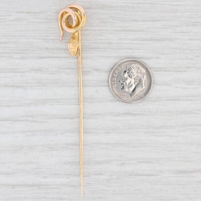 antique coiled serpent snake stickpin 18k 24k yellow and rose gold 0417