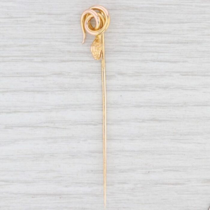 antique coiled serpent snake stickpin 18k 24k yellow and rose gold 3496