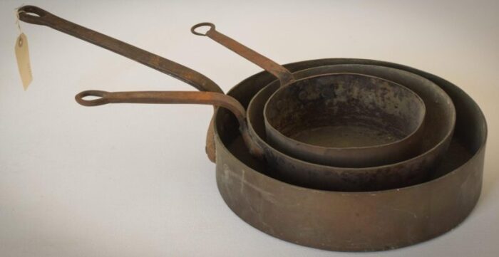 antique copper and iron handled saucepans set of 3 1