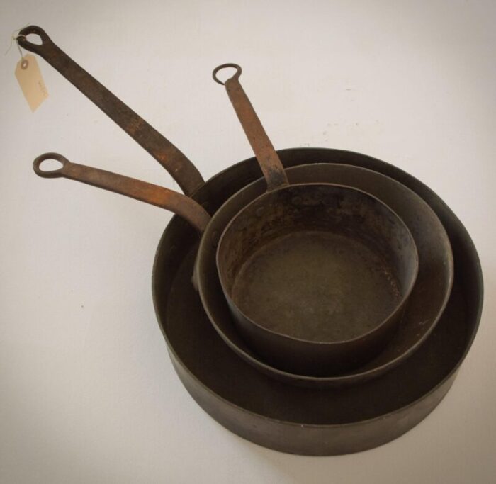 antique copper and iron handled saucepans set of 3 2