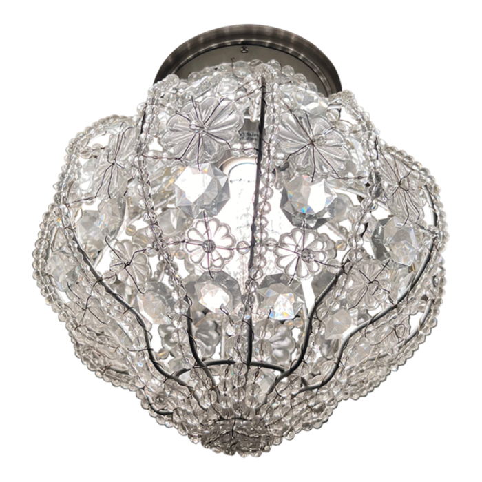 antique crystal beaded basket flush mount 0453