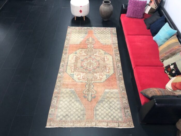 antique faded orange runner rug 2