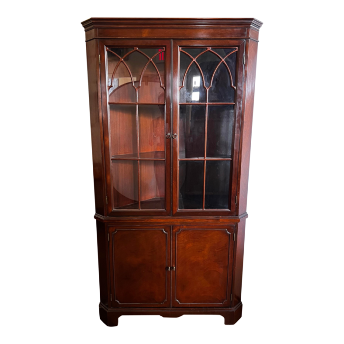 antique federal mahogany corner display china cabinet 7354