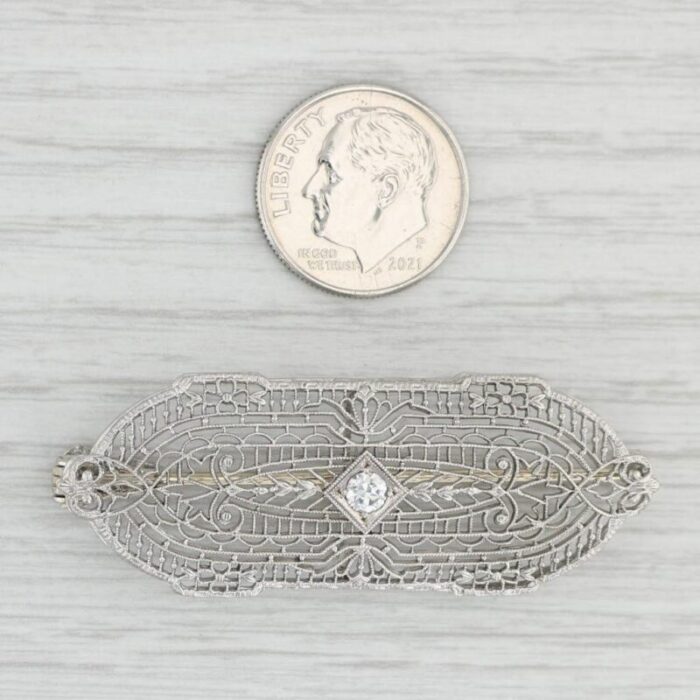 antique filigree 015ct vs2 diamond brooch pendant 14k gold platinum ornate pin 5700