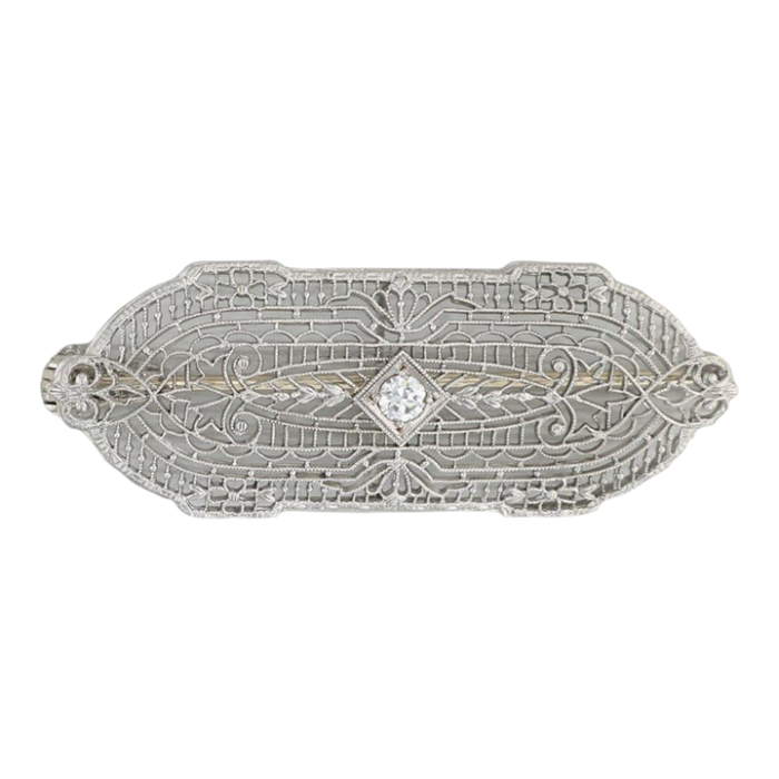 antique filigree 015ct vs2 diamond brooch pendant 14k gold platinum ornate pin 7812