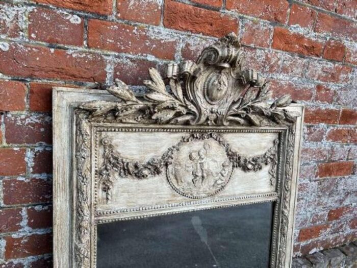 antique french carved wood and gesso painted mirror 3504