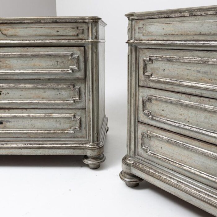 antique grey painted chests of drawers with marble tops 19th century set of 2 1529