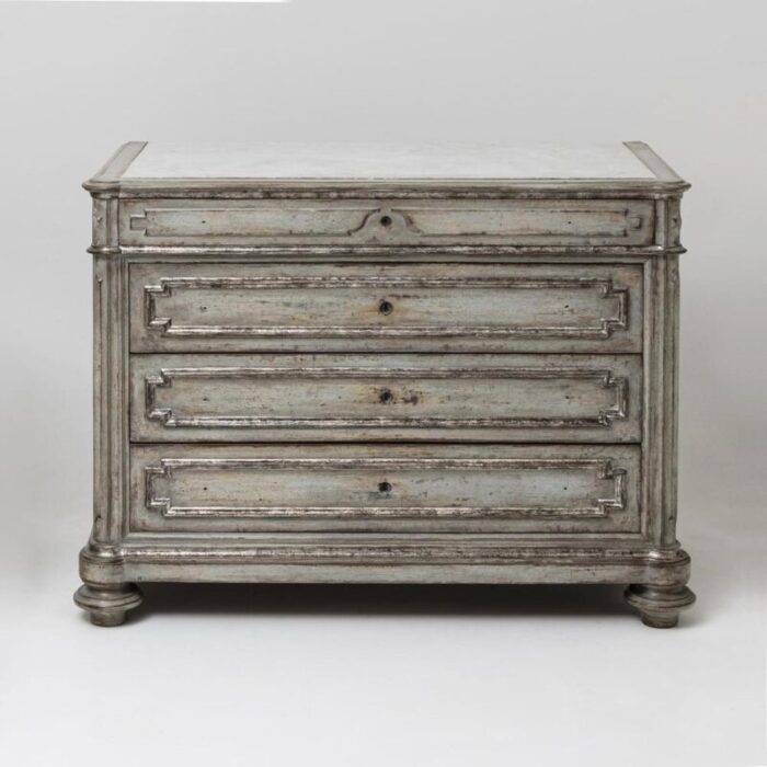 antique grey painted chests of drawers with marble tops 19th century set of 2 4480